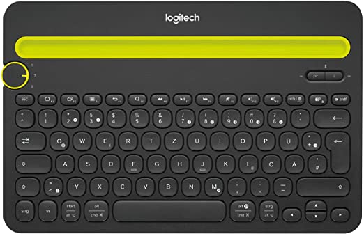 Logitech K480 Wireless Multi-Device Keyboard for Windows, Apple iOS android or Chrome, Wireless Bluetooth, Compact Space-Saving Design, PC/Mac/Laptop/Smartphone/Tablet, QWERTZ German Layout - Black