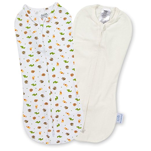 Summer Infant 2 Pack SwaddlePod Cotton Spandex Blend, 5-10 pounds, Ivory & Safari Toss