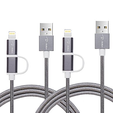 [2 PACK, 2 IN 1] I-Bollon 3ft Lighting and Micro USB Cable Nylon Braid for charging cable cord iPhone7/7 PLUS/6/6 Plus/ 5S/ 5C/5/ 4S, iPad Mini, Samsung Galaxy S5 S4 Note and more (Grey)