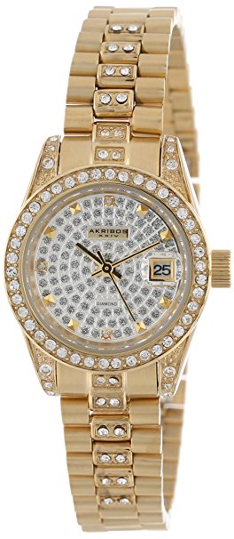 Akribos XXIV Women's AK487YG Diamond Quartz Gold-Tone Stainless Steel Bracelet Watch