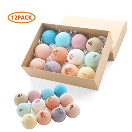 CONBOLA Bath Bombs, 12 Natural Organic Handmade Essential Oils Bubble Spa Fizzies for Dry Skin Moisturize and Relaxed, Ideal Surprise Birthday Gift for Mom, Wife, Girlfriend, Kids