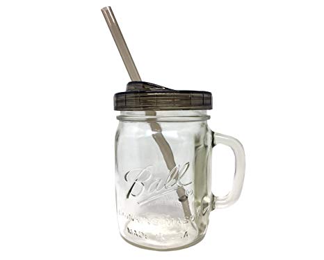 1 Glass Mason Drinking Jar with One Piece Sip Lid and Straw Wide Mouth (24oz mug)
