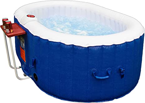 ALEKO 145 Gallon Water Capacity 2 Person Oval Inflatable High Powered Bubble Jetted Hot Tub Spa with Drink Tray, Fitted Cover and 3 Filter Cartridges, Dark Blue HTIO2BLD