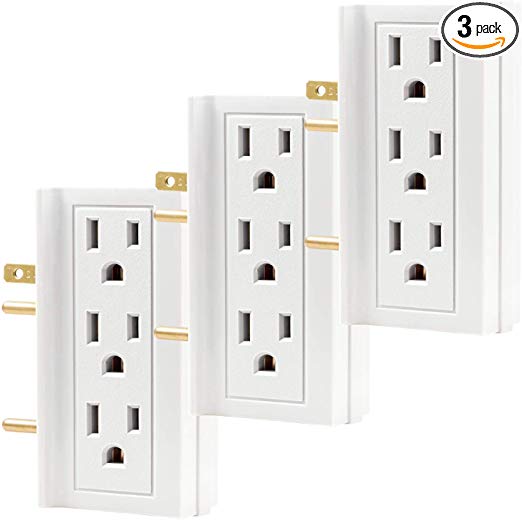 GE Access Adapter Wall Tap, 3 Pack, Turn 2 6, 3 Prong Outlets on Both Sides, Indoor Rated, White, 48662