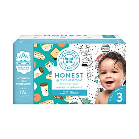 The Honest Company Super Club Box Diapers with TrueAbsorb Technology, Space Travel & Breakfast, Size 3, 136 Count