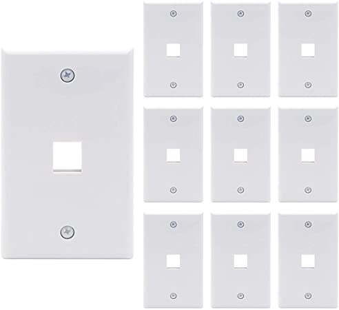 VCE 1 Port Keystone Wall Plate 10-Pack Single Gang Wall Plate for Keystone Jack and Modular Inserts in White - UL Listed