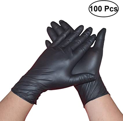 Yarnow 100 PCS Medical Latex Black Gloves - Disposable Heavy Duty BLACK Powder Free Nitrile Medical Gloves - Size S