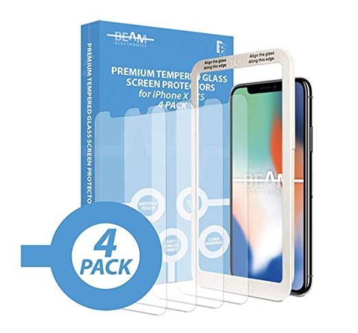 Beam Electronics Screen Protector for Apple iPhone Xs & iPhone X & iPhone 11 Pro (Clear,4 Pack) Tempered Glass Screen Protector with Advanced Clarity [3D Touch] Works w/Most Cases 99% Touch Accurate