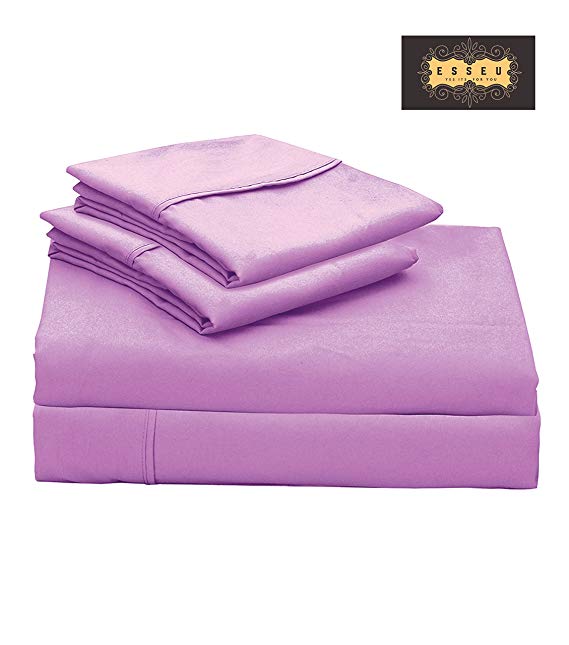 300 Thread Count 100% Cotton Sheet Set, Soft Sateen Weave,King Sheets, Deep Pockets,Home & Hotel Collection,Luxury Bedding-Bestseller- Super Sale 100% Cotton, Orchid by ESSEU