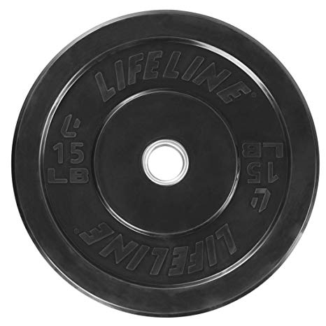 Lifeline Rubber Bumper Plates-  Weight Training, Strength and Conditioning Workouts, Weightlifting and Cross Training.  Low Odor