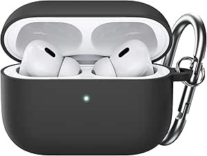 JETech Aufgerüstet Silikon Hülle für AirPods Pro (2./1. Generation 2023/2022/2019) mit Schlüsselanhänger, Hart PC Innenleben, Stoßfeste Schutzhülle, Front LED Sichtbar (Schwarz)