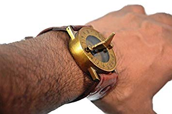 Antique Steampunk Wrist Brass Compass & Sundial-Watch With Leather Strap Sundial