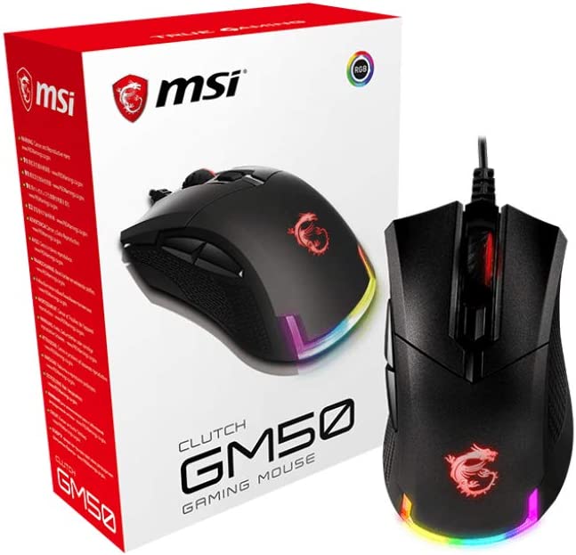 MSI CLUTCH GM50 Gaming Mouse - 7200 DPI Optical Sensor, Right-Handed, 20M  Click OMRON Switches, 6-Buttons, 1ms Latency, RGB Mystic Light, 87g - Wired