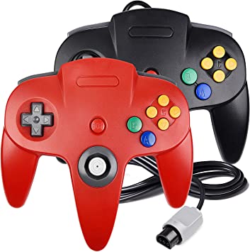 2 Pack N64 Controller, iNNEXT Classic Wired N64 64-bit Gamepad Joystick for Ultra 64 Video Game Console (Black/Red)