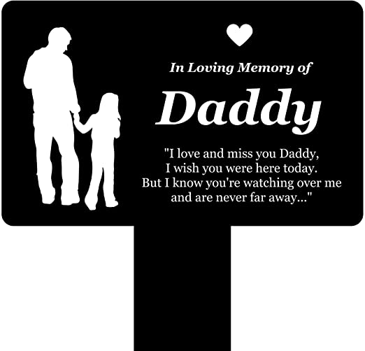 OriginDesigned in Loving Memory of Daddy - Engraved Memorial Stake with Poem and Daddy & Daughter Illustration (Gold/Silver/Copper or Black & White Plaque) (Black & White)