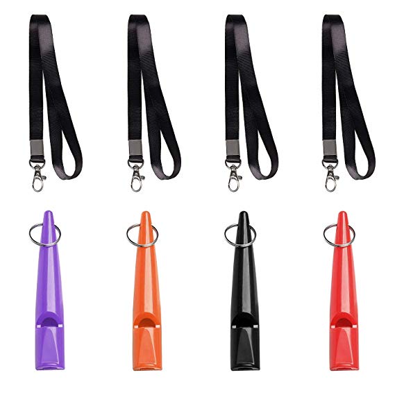 JUSUNG 4Pcs Dog Whistles Professional Training Whistle High Pitch Puppy Obedience Whistle with Lanyard &Keyring