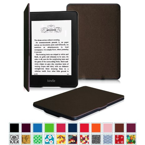 Fintie Kindle Paperwhite SmartShell Case - The Thinnest and Lightest Leather Cover for All-New Amazon Kindle Paperwhite Fits All versions 2012 2013 2014 and 2015 New 300 PPI Brown