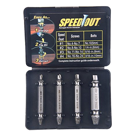 Damaged Screw Extractor Remover set,WERTIOO High speed steel (H.S.S. 4341# ) Stripped Broken Bolt Extractor with Speed and Precision(4Pcs)