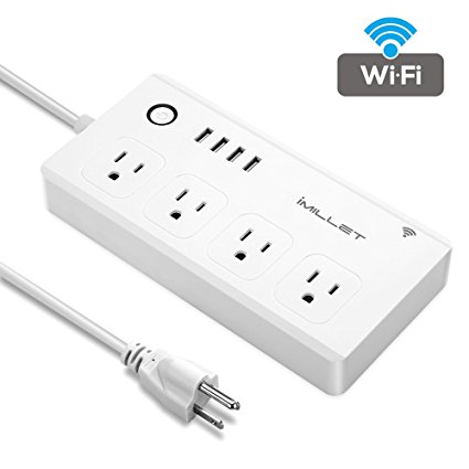 Imillet 4-Outlet Wifi Power Strip Surge Protector with 4 USB Charging Ports, Voice Control via Amazon Alexa, No Hub Required