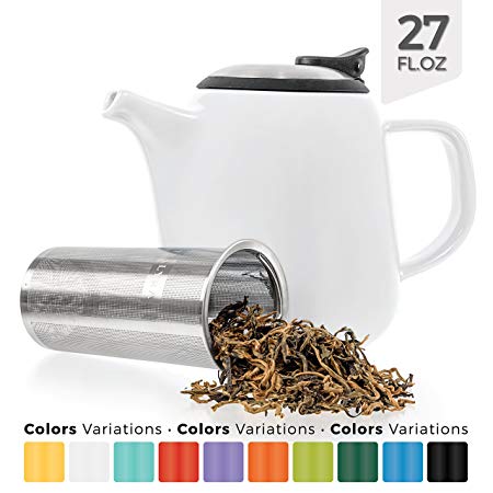 Tealyra - Daze Ceramic Teapot in White - 800ml (2-3 Cups) - Small Stylish Ceramic Teapot with Stainless Steel Lid and Extra-Fine Infuser to Brew Loose Leaf Tea