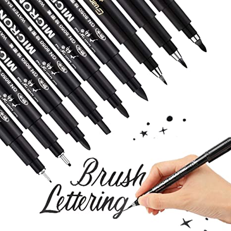 Calligraphy Brush Pens Markers, Hand Lettering Pens for Beginners Journaling Scrapbooking Drawings Illustrations, Calligraphy Set wih Soft and Hard Tip, Black Ink, 9 Size