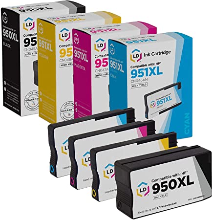 LD Compatible Ink Cartridge Replacements for HP 950XL 951XL High Yield (Black, Cyan, Magenta, Yellow, 4-Pack)