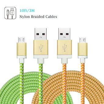 Magic-T Micro USB Cable 10ft3m Braided Charging Data Cord Charger High Speed USB 20 A Male to Micro B for Android Samsung HTC Motorola Sprint Nokia LG HP Sony Blackberry and More2 Pack