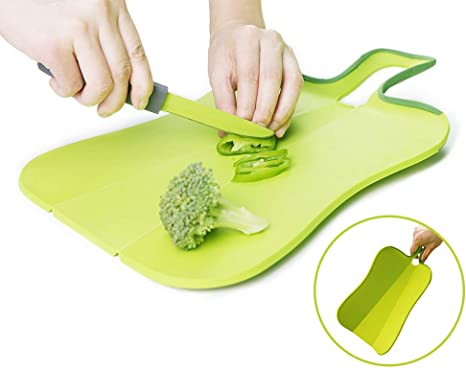 Foldable Plastic Chopping Board, Acsin 15-inch Ultra-Light Eco-Friendly Flexible Vegetable Cutting Board with Non-Slip Feet, Dishwasher Safe (Green)