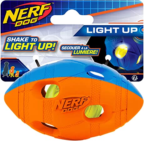 Nerf Dog Bash Football Dog Toy, Lightweight, Durable and Water Resistant, 4 Inch Diameter for Small/Medium/Large Breeds, Single Unit, Blue/Orange