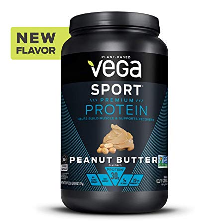 Vega Sport Premium Protein, Peanut Butter (19 Servings, 28.7 oz) - Plant Based Vegan Protein Powder, BCAAs, Amino Acid, Tart Cherry, Non Whey, Gluten Free, Non GMO
