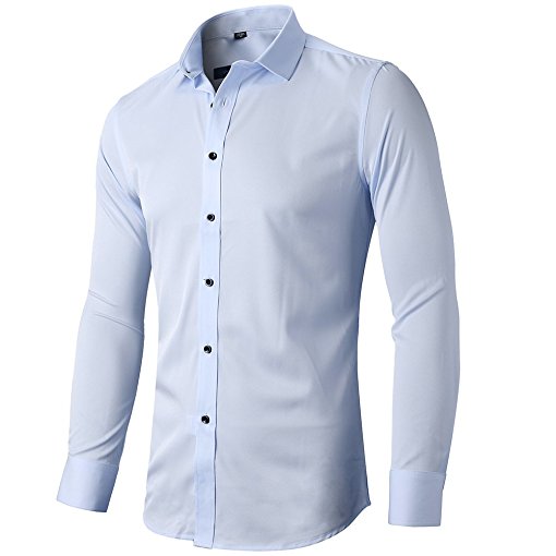 FLY HAWK Mens Dress Shirt Slim Fit Long Sleeves Elastic Bamboo Fiber Button Down Shirts