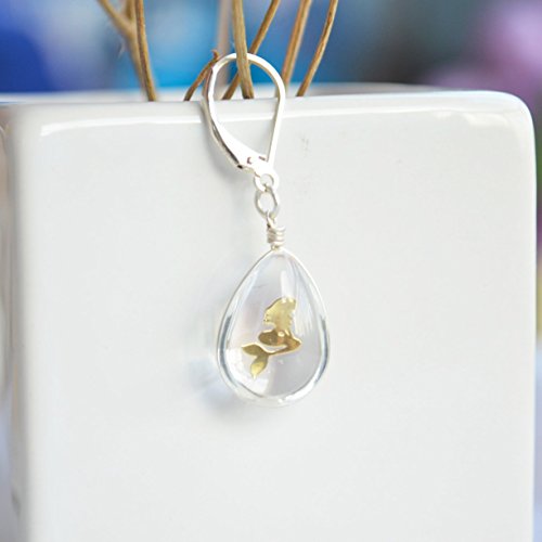 a Pair Mermaid Transparent Glass Double Sided Water Drop 925 Sterling Silver French Earrings