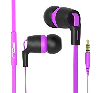 FOU Earbuds Earphones Headphones with Microphone Wired HiFi Stereo Bass in-Ear Earbuds Headsets with Inline Remote Control for iOS/Android (Black/Purple)