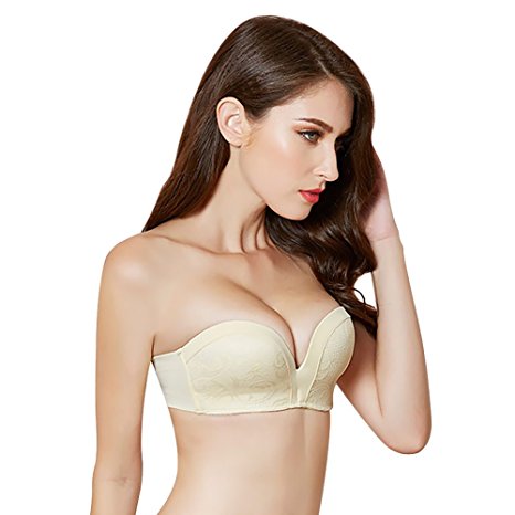 Strapless Invisible Lace Push-up For Women Wirefree Gather Anti-slip Bra