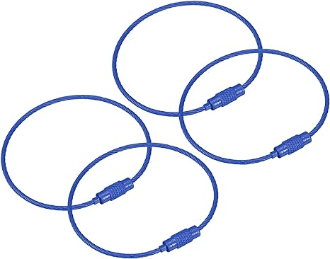 uxcell 4Pack Cable Key Rings, 6-inch(155mm) Wire Keychain Twist Loops for Lanyards, Keychains, Luggage Tags, Sapphire Blue