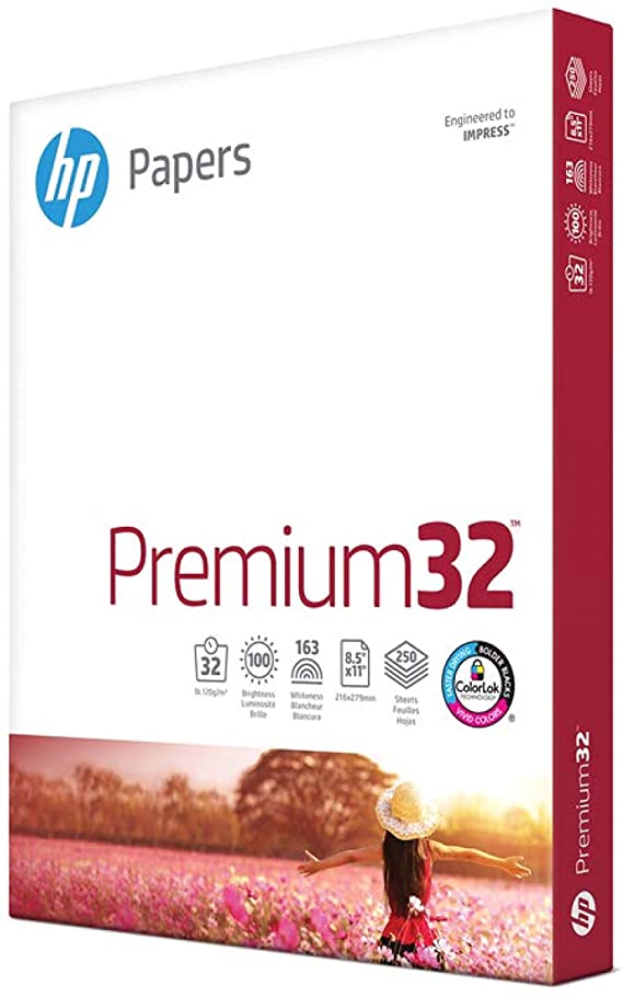 HP Printer Paper 8.5x11 Premium 32 lb 1 Pack 250 Sheets 100 Bright Made in USA FSC Certified Copy Paper HP Compatible 113500R