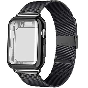 GBPOOT Compatible for Apple Watch Band 38mm 40mm 42mm 44mm with Screen Protector Case, Sports Wristband Strap Replacement Band with Protective Case for Iwatch Series 4/3/2/1