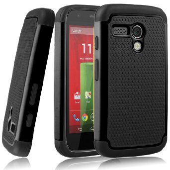 MOTO G caseEC8482 Shock Absorbing Dual Layer Hybrid Case Heavy Duty Protective Armor Case Cover for Motorola Moto G with Screen Protector and Stylus Pen Black