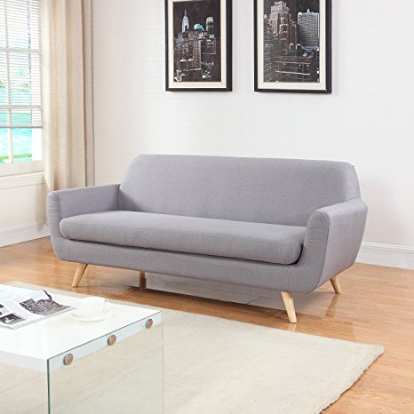 Mid Century Grey Linen Fabric Sofa and Love Seat (Sofa, Light Grey)