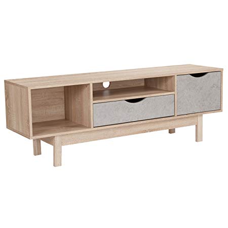 Flash Furniture St. Regis Collection TV Stand in Oak Wood Grain Finish with Gray Drawers