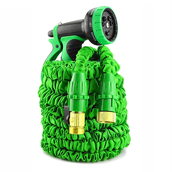 IBeaty Updated Lightweight 100ft Expandable Garden Hose Triple Layer Latex Core Magic Flexible Water Hose with 3/4Inch Solid Brass Ends and 9 Position Spray Nozzle Green