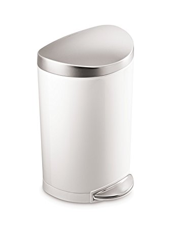 simplehuman Semi-Round Step Trash Can, White Steel, 10 L / 2.6 Gal