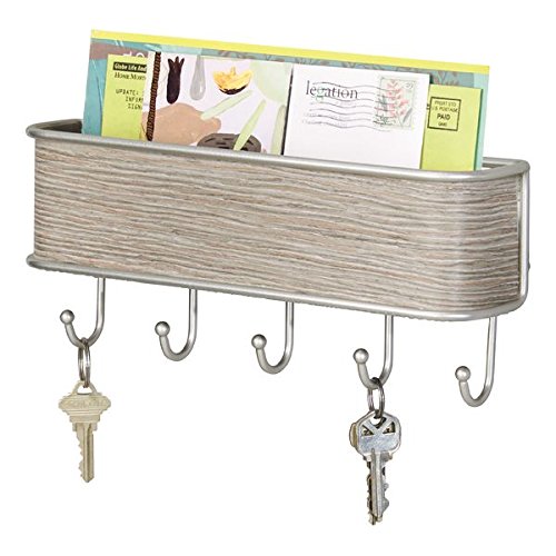 mDesign Mail, Letter Holder, Key Rack Organizer for Entryway, Kitchen - Wall Mount, Satin/Gray Wood Finish