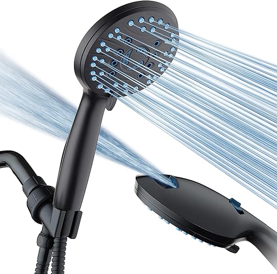 Hotel Spa AquaCare High Pressure 8-mode Handheld Shower Head - Anti-clog Nozzles, Built-in Power Wash to Clean Tub, Tile & Pets, Extra Long 6 ft. Stainless Steel Hose, Matte Black (2669M)