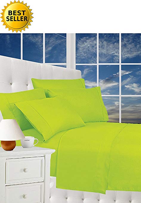 Luxurious Bed Sheets Celine Linen 1800 Thread Count Egyptian Quality Wrinkle Free 4-Piece Sheet Set with Deep Pockets 100% Hypoallergenic, Queen Lime