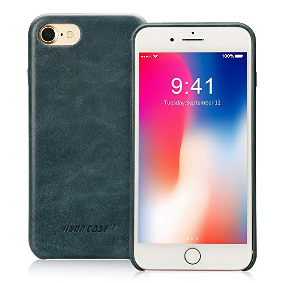 iPhone 8 Case, Jisoncase Leather Back Slim Fit Snug Protective Cover Case for Apple iPhone 8 4.7-inch Midnight Blue JS-IP8-01A40