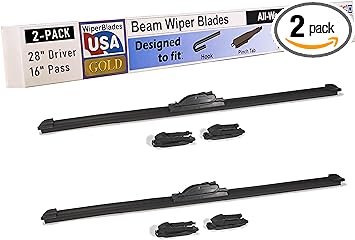 WiperBladesUSA Gold 28" & 16" (Set of 2) Beam Wiper Blades High Performance Automotive Replacement Windshield Wipers For My Car, Easy DIY Install & Multiple Arm Types