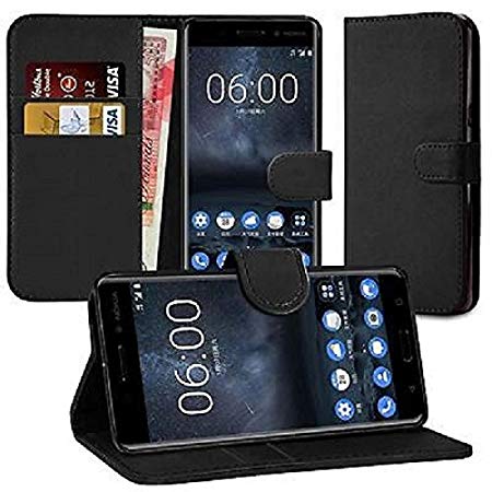 DN-TECHNOLOGY® Nokia 3 Case, Nokia 3 Leather Case 2017 Model [5.0 Inch Display] Nokia 3 Cover, Premium Leather Wallet [With Card Holder] Case for Nokia 3 (BLACK)