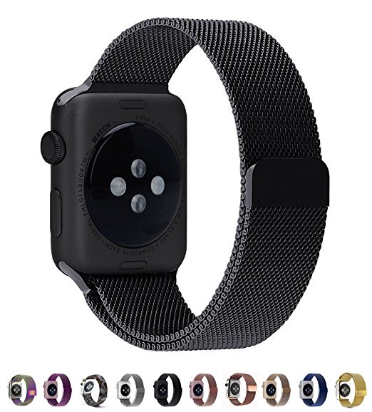 Leefrei Apple Watch Band, Milanese Loop Woven Stainless Steel Mesh with Magnetic Closure Bracelet Replacement Strap for Apple Watch Series 2 Series 1 38mm - Black