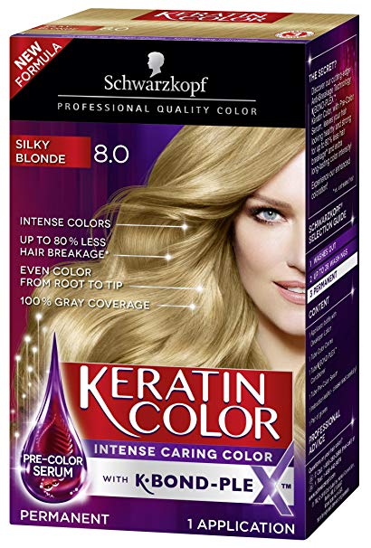 Schwarzkopf Keratin Color Anti-Age Hair Color Cream, 8.0 Silky Blonde (Packaging May Vary)